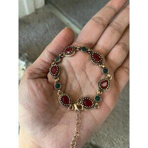 Golden bracelet, Vintage style lightweight , statement red dainty minimalist